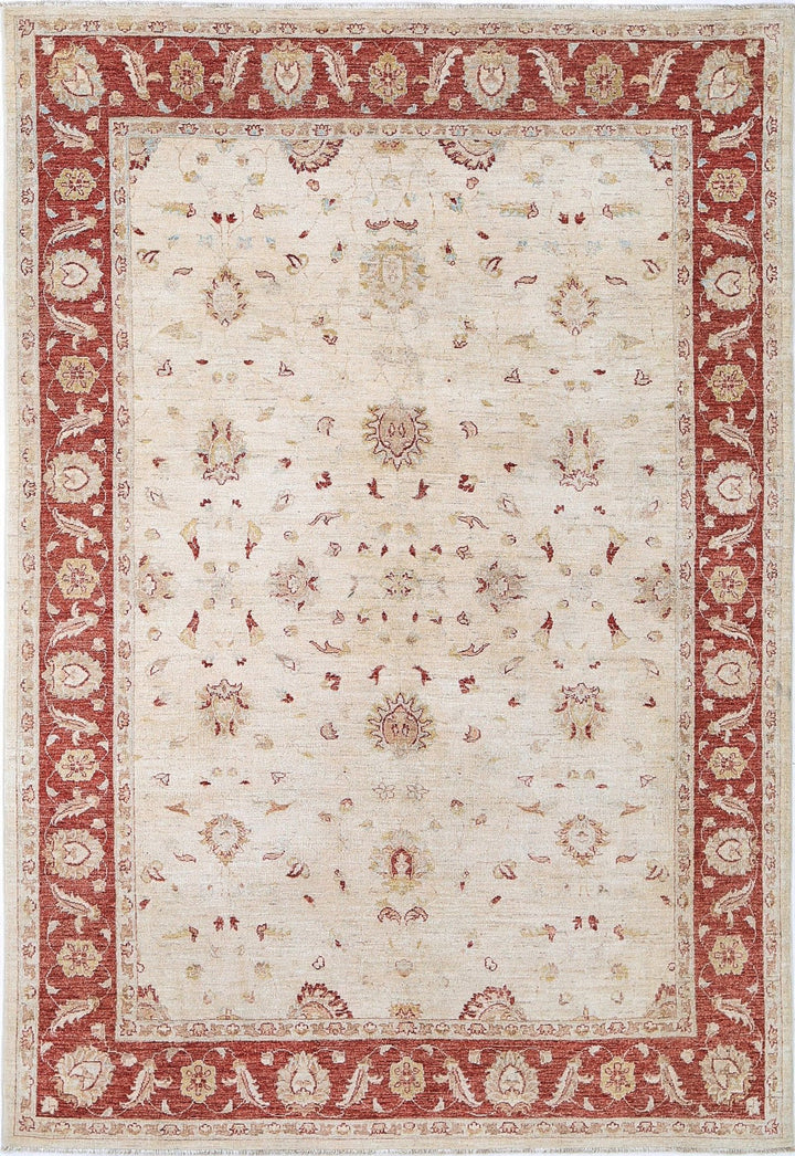 Afghan Ziegler Rug 6' 6" x 9' 7" Hand-Knotted