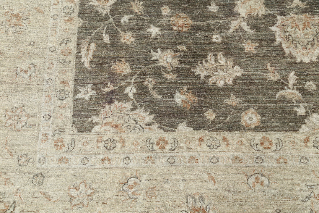 Green Afghan Ziegler Rug 8' 0" x 11' 4" Hand-Knotted | No. AT56141