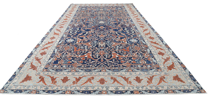 Blue Afghan Ziegler Rug 9' 6" x 18' 8" Hand-Knotted | No. AT43907
