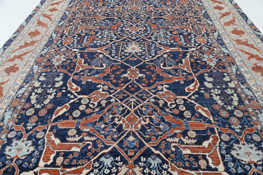 Blue Afghan Ziegler Rug 9' 6" x 18' 8" Hand-Knotted | No. AT43907