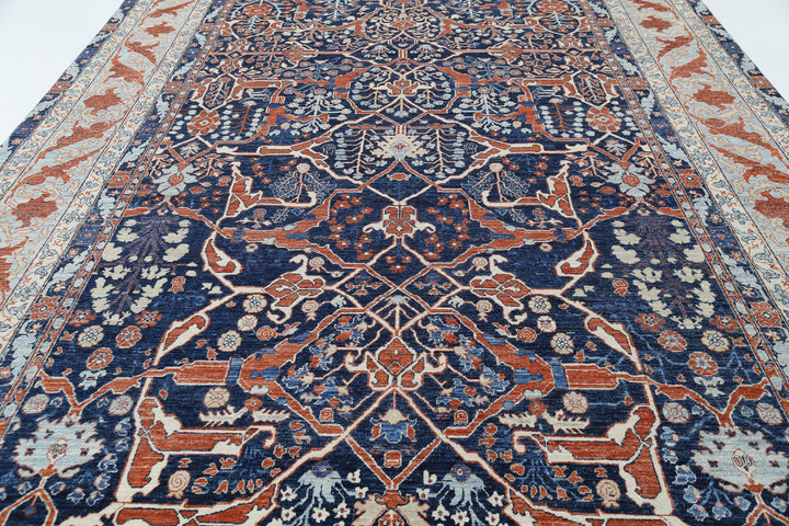 Blue Afghan Ziegler Rug 9' 6" x 18' 8" Hand-Knotted | No. AT43907