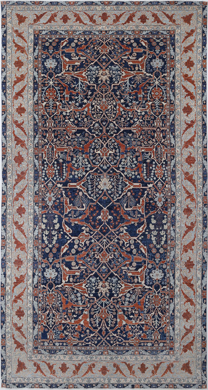 Blue Afghan Ziegler Rug 9' 6" x 18' 8" Hand-Knotted | No. AT43907