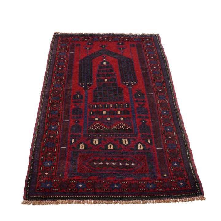 Red Afghan Prayer Rug 2' 7" x 4' 8" Hand-Knotted detail