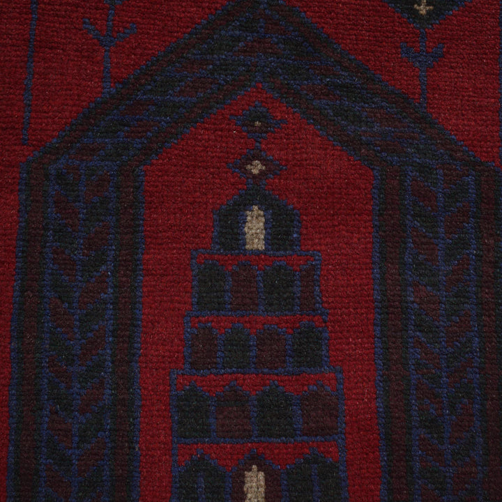 Red Afghan Prayer Rug 2' 7" x 4' 8" Hand-Knotted close-up