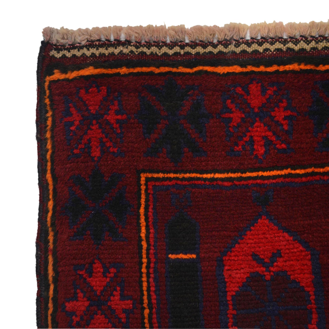 Red Afghan Prayer Rug 3' 1" x 4' 6" Hand-Knotted view