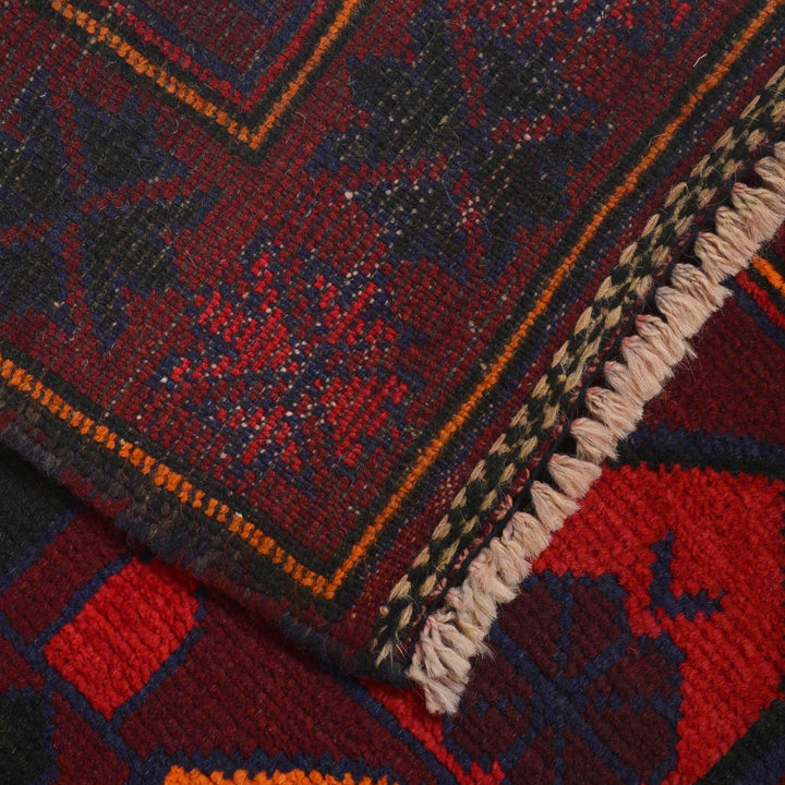 Red Afghan Prayer Rug 3' 1" x 4' 6" Hand-Knotted pattern