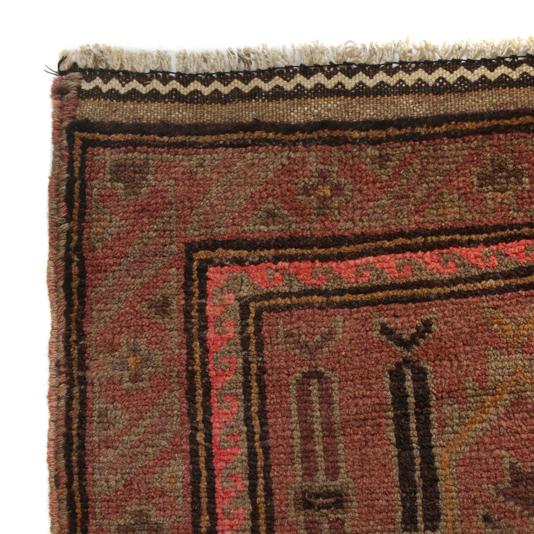Brown Afghan Prayer Rug 2' 9" x 4' 2" Hand-Knotted | No. AL79018