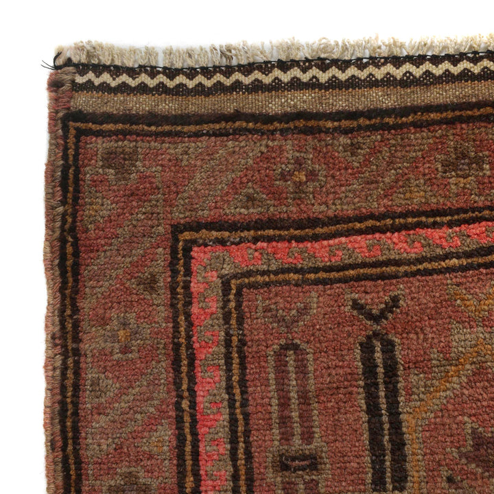 Brown Afghan Prayer Rug 2' 9" x 4' 2" Hand-Knotted | No. AL79018