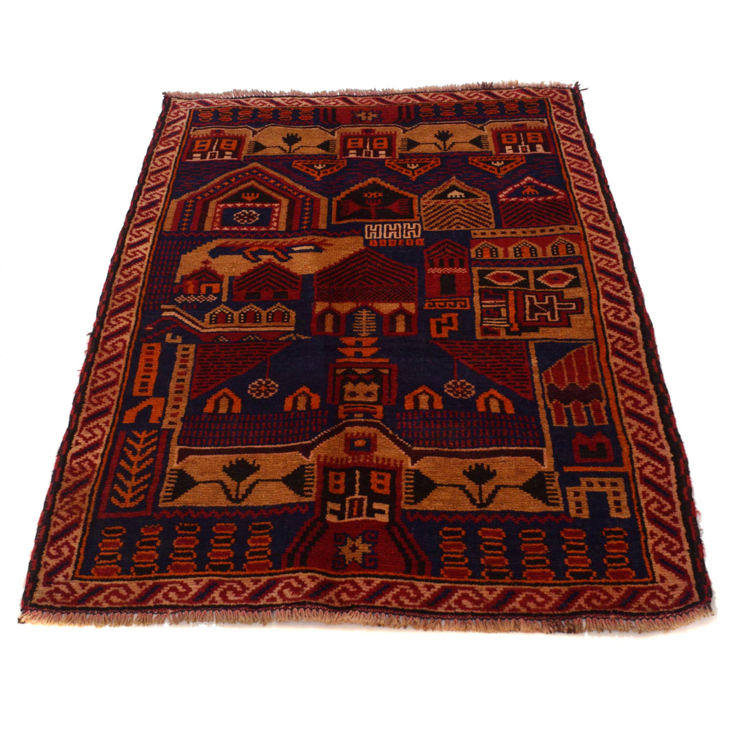 Afghan Prayer Rug 3' 1" x 4' 8" Hand-Knotted detail