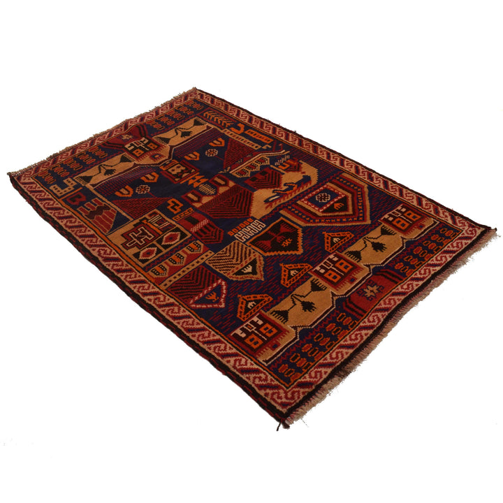 Afghan Prayer Rug 3' 1" x 4' 8" Hand-Knotted close-up