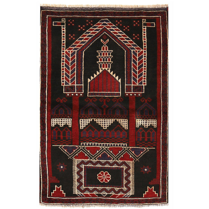 Afghan Prayer Rug 2' 11" x 4' 5" Hand-Knotted