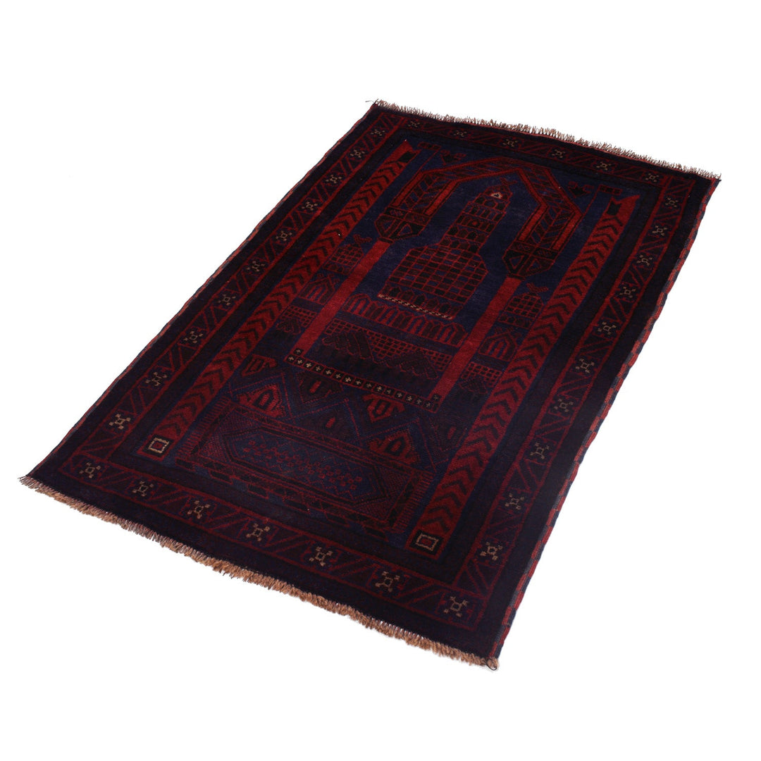 Afghan Prayer Rug 3' 0" x 4' 8" Hand-Knotted close-up