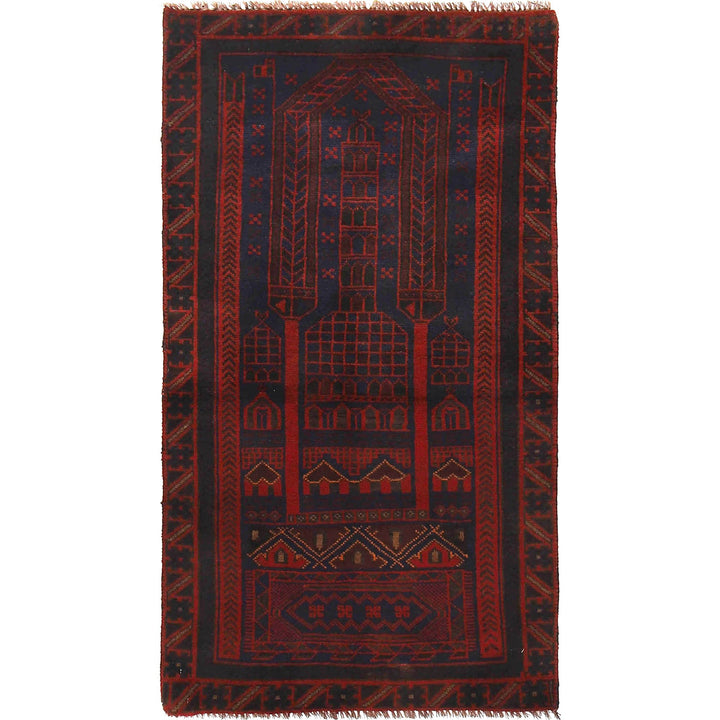 Afghan Prayer Rug 2' 9" x 5' 0" Hand-Knotted