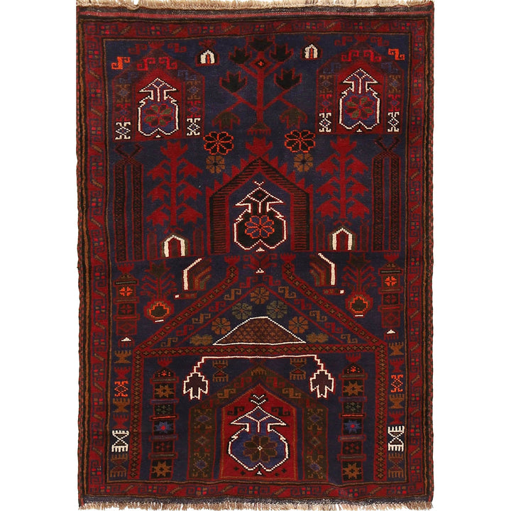 Afghan Prayer Rug 3' 1" x 4' 6" Hand-Knotted | No. AL56955
