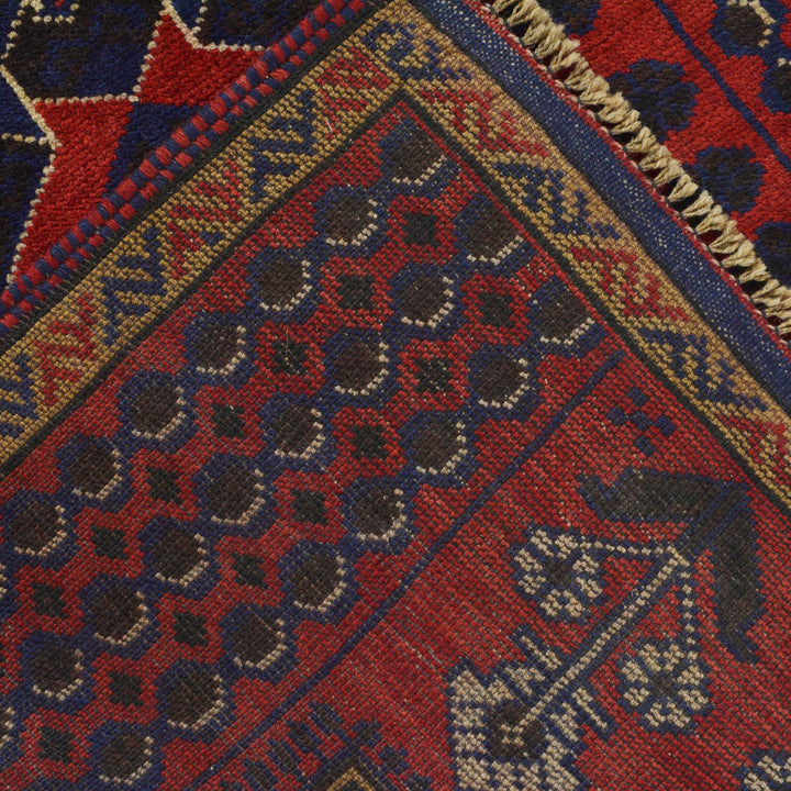 Red Afghan Prayer Rug 3' 1" x 4' 8" Hand-Knotted close-up