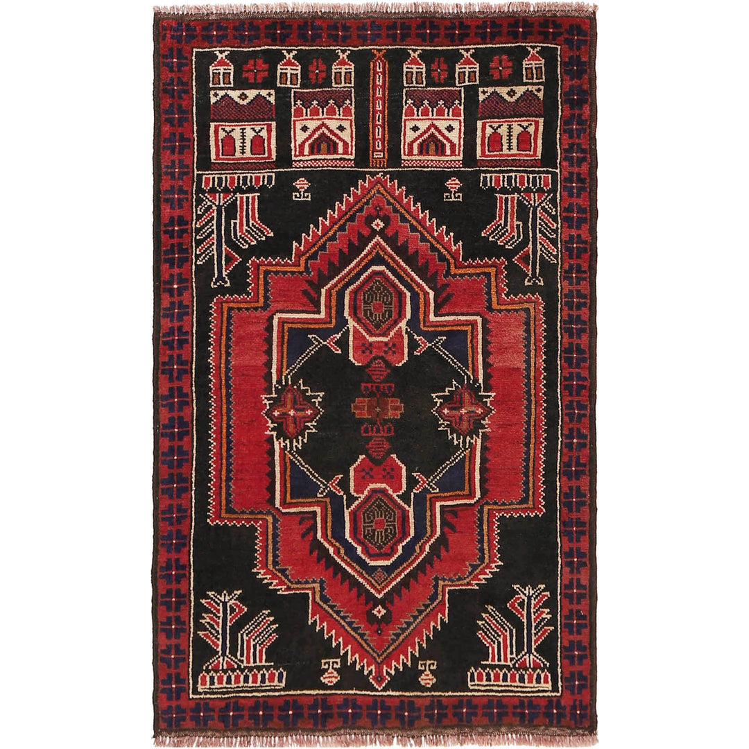 Afghan Prayer Rug 2' 11" x 4' 10" Hand-Knotted