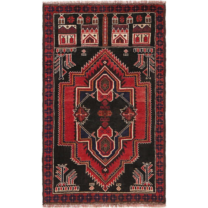 Afghan Prayer Rug 2' 11" x 4' 10" Hand-Knotted
