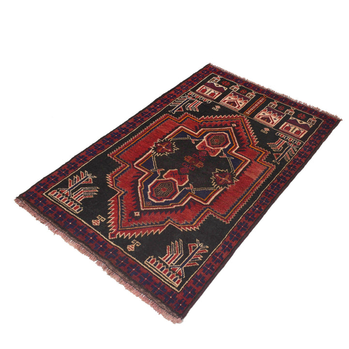 Afghan Prayer Rug 2' 11" x 4' 10" Hand-Knotted detail