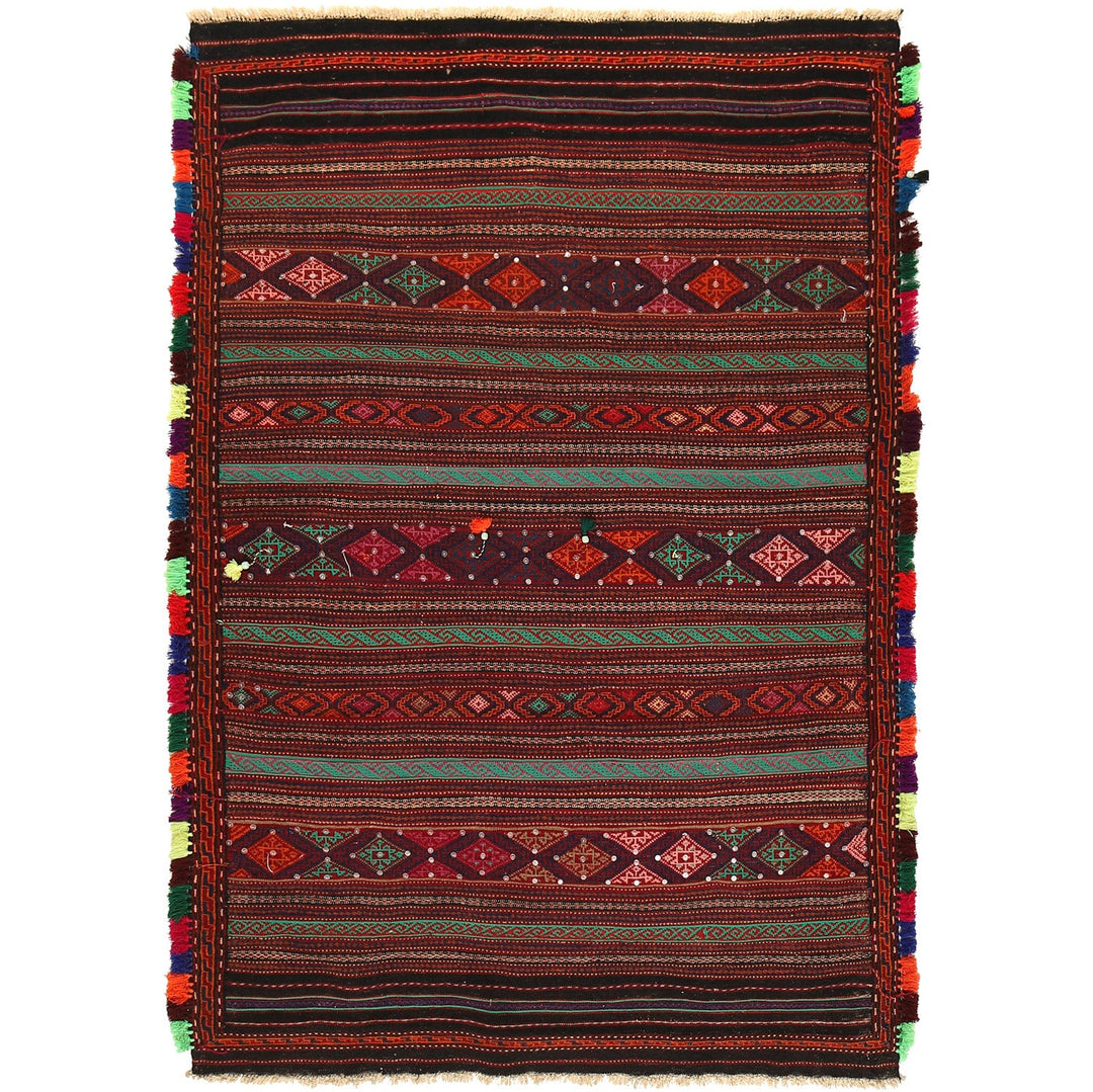 Afghan Kilim Rug 4' 8" x 7' 1" Flat-Weave