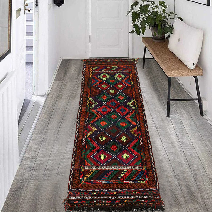 Afghan Suzani Kilim Runner 2' 4" x 6' 8" Flat-Weave border