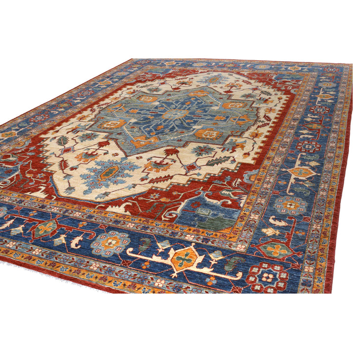 Afghan Heriz Rug 9'11" x 13'10" Hand-Knotted close-up