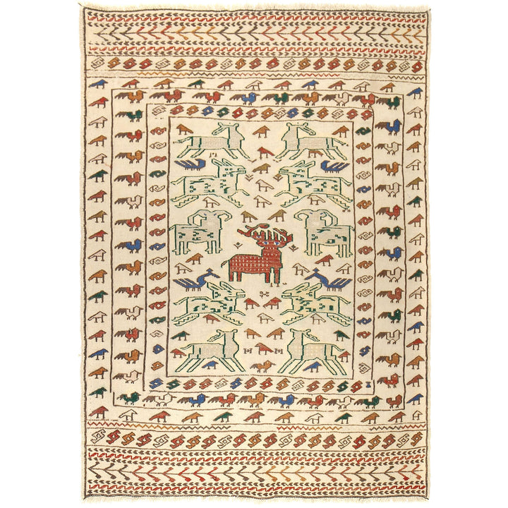 White Flat Weave Kelim 4' 1" x 5' 9" - No. AL56585