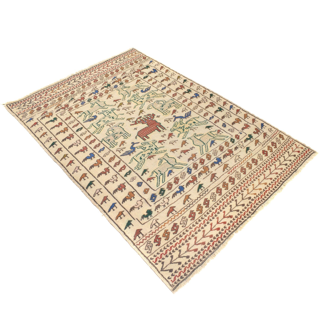 White Flat Weave Kelim 4' 1" x 5' 9" - No. AL56585