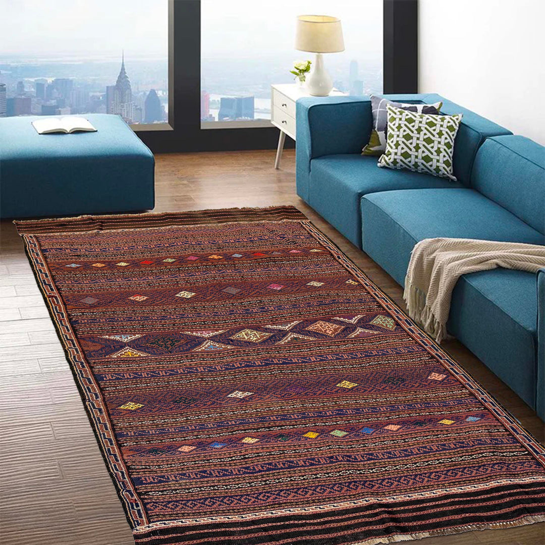 Afghan Laghari Kilim Rug 4' 6" x 6' 5" Flat-Weave | No. AL85448