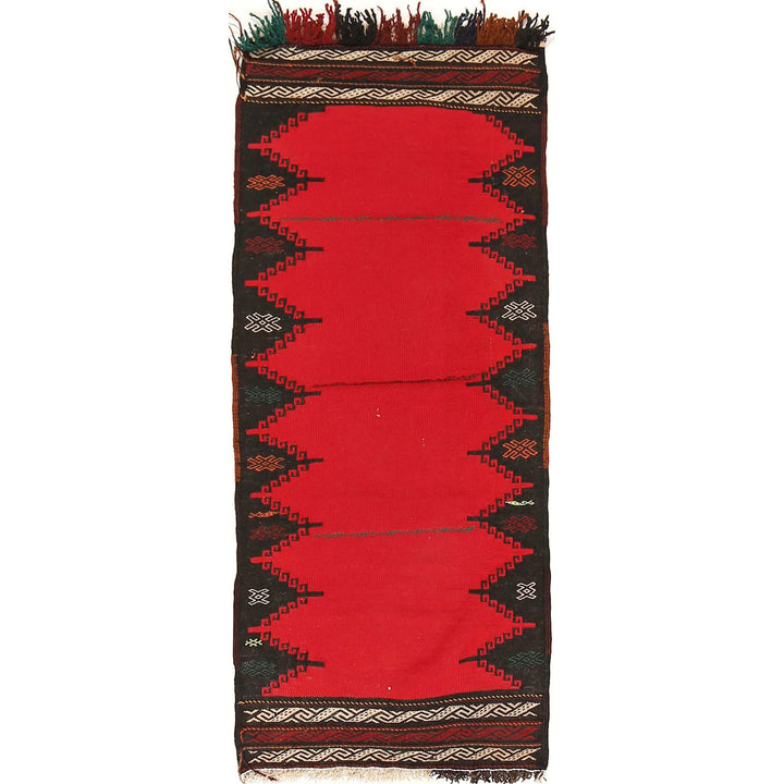 Red Afghan Sufra Kilem Rug 1' 9" x 4' 2" Flat-Weave | No. AL29679