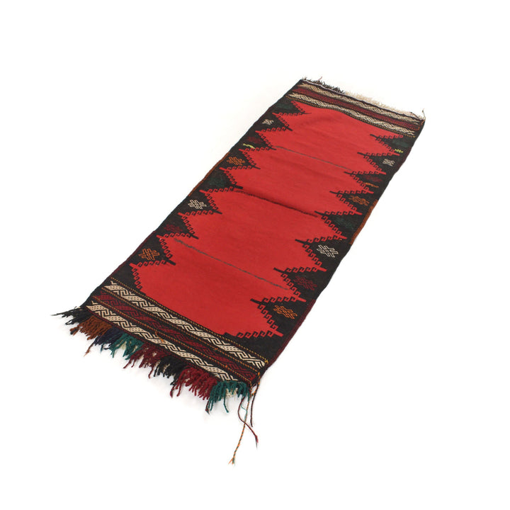 Red Afghan Sufra Kilem Rug 1' 9" x 4' 2" Flat-Weave | No. AL29679