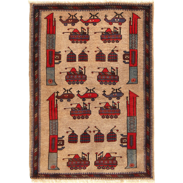 Authentic Afghan War Area Rug 3' 1" x 4' 4" - No. AL61508