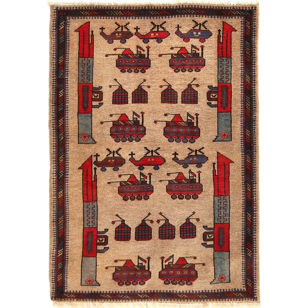 Authentic Afghan War Area Rug 3' 1" x 4' 4" - No. AL61508