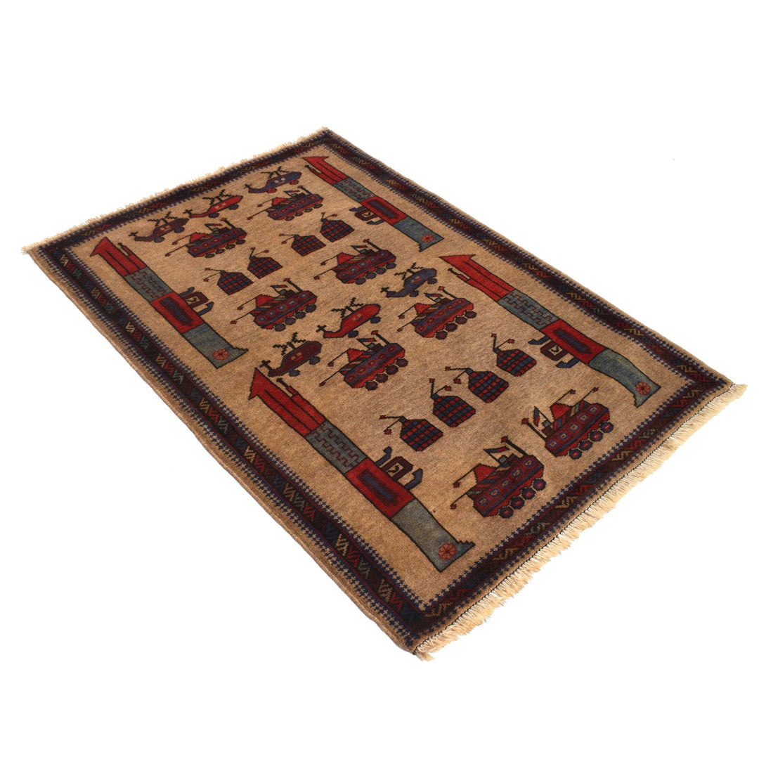Authentic Afghan War Area Rug 3' 1" x 4' 4" - No. AL61508