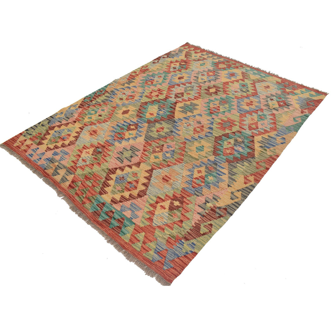 Colorful Flat-Weave Wool Kilim 5' 0" x 6' 7" - No. AL48623