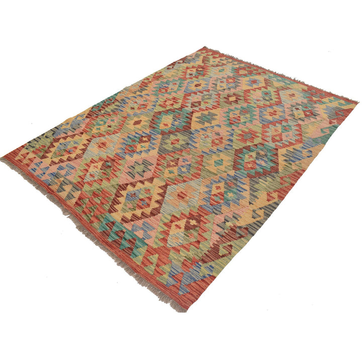 Colorful Flat-Weave Wool Kilim 5' 0" x 6' 7" - No. AL48623