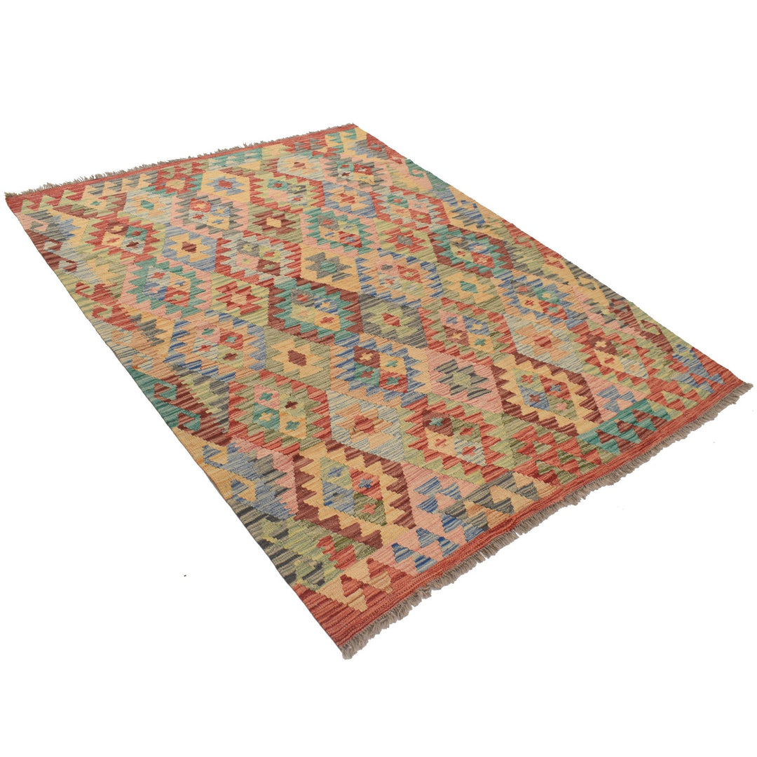 Colorful Flat-Weave Wool Kilim 5' 0" x 6' 7" - No. AL48623