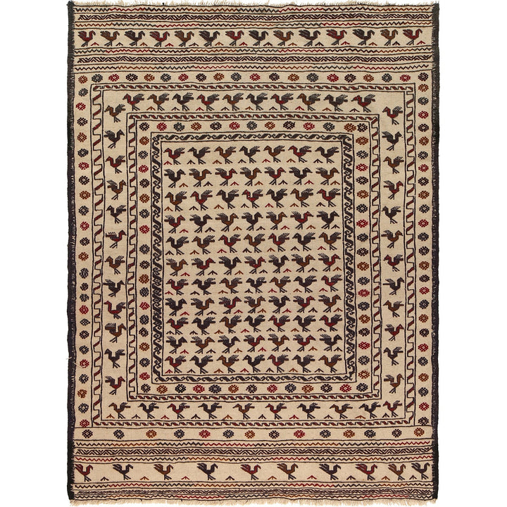 White Flat Weave Kelim 4' 6" x 6' 1" - No. AL79710