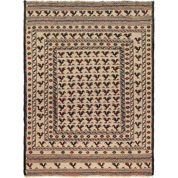 White Flat Weave Kelim 4' 6" x 6' 1" - No. AL79710