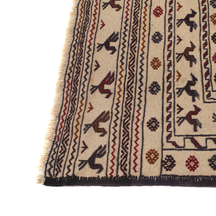 White Afghan Soumak Rug 4' 6" x 6' 1" Flat-Weave view