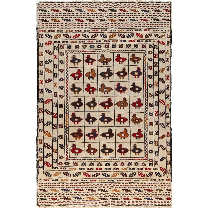 White Flat Weave Kelim 3' 10" x 5' 10" - No. AL64528