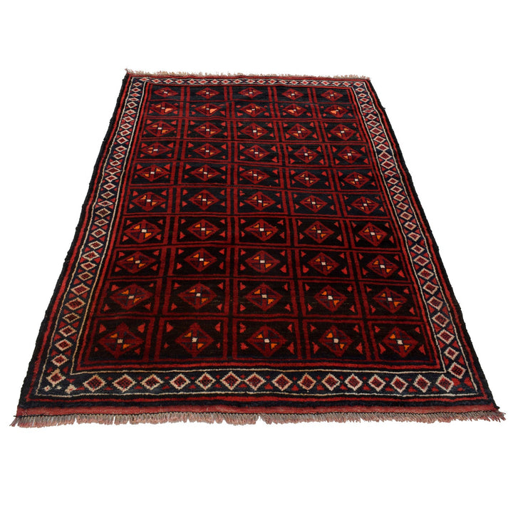 Afghan Baluchi Rug 4' 2" x 5' 11" Hand-Knotted detail