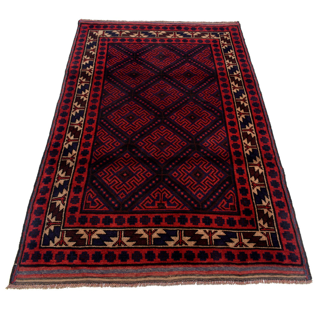 Afghan Baluchi Rug 3' 10" x 5' 9" Hand-Knotted detail