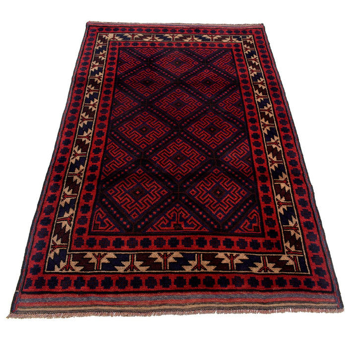 Afghan Baluchi Rug 3' 10" x 5' 9" Hand-Knotted detail
