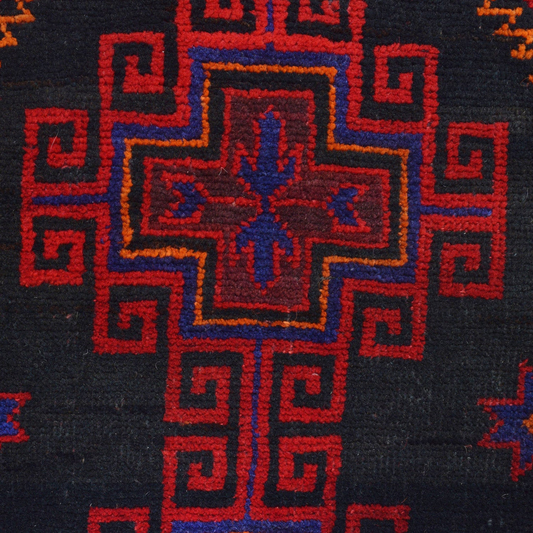 Blue Afghan Baluchi Rug 4' 7" x 6' 2" Hand-Knotted close-up