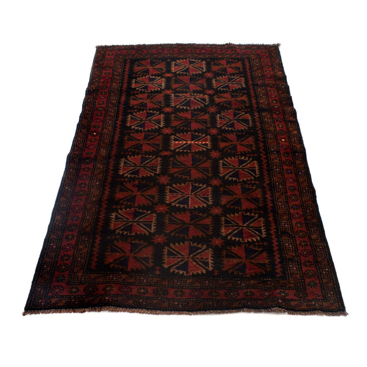 Afghan Baluchi Rug 3' 8" x 5' 12" Hand-Knotted detail