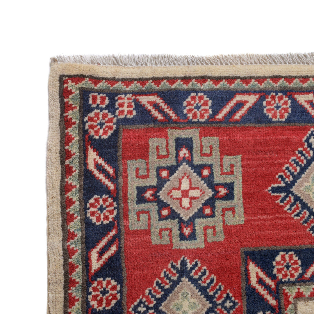 Beige Afghan Kazak Rug 8' 3" x 9' 8" Hand-Knotted close-up