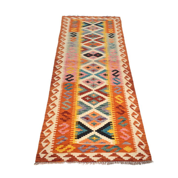 Colorful Flat-Weave Wool Kilim Runner 2' 5" x 6' 5" - No. AL66317