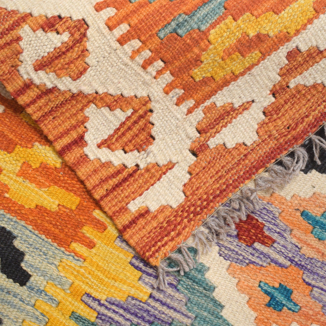 Colorful Flat-Weave Wool Kilim Runner 2' 5" x 6' 5" - No. AL66317