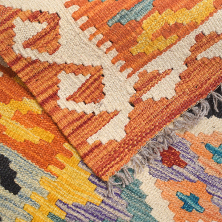 Colorful Flat-Weave Wool Kilim Runner 2' 5" x 6' 5" - No. AL66317