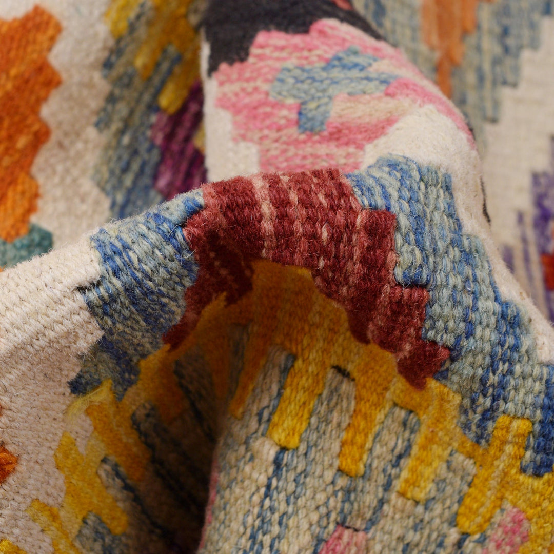 Colorful Flat-Weave Wool Kilim Runner 2' 5" x 6' 5" - No. AL66317